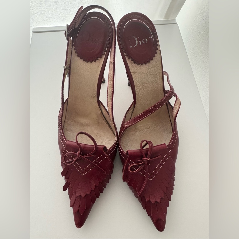 Christian Dior Burgundy Slingback Fringe Pumps - Size 38.5